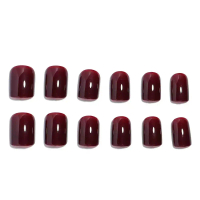 Solid color short burgundy small square nail cherry red square wearing nail waterproof 24 dark red f