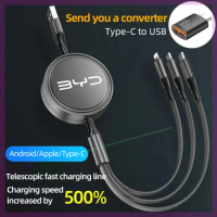 For Byd Han Song Tang Qin PLUS Atto 3 Dolphin S7 S6 L3 M6 100W 3 in 1 Fast Charger Cable USB Cable Type C iPhone Samsung Apple