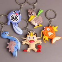 5Pcs/set Pokemon Anime Lovely Lapras Magikarp Meowth Alloy Silicone Keychain Cute Accessories Bag Key Ring Pendant Charm Gifts