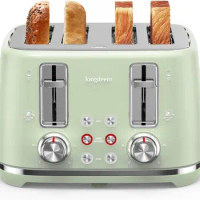 Toaster 4-Slice, Retro-Styled Stainless Steel, Wide Slot Bagel Toaster, Dual Independent Controls, Removable Crumb Tray
