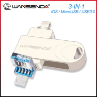 WANSENDA OTG 3 IN 1 USB 3.0 Flash Drive &amp; iOS &amp; MicroUSB Pendrive 128GB 64GB 32GB 16GB Flash Disk for iPhone/iPad/Android/PC