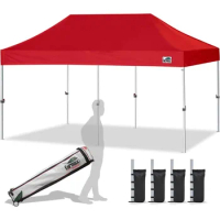 10'x20' Ez Pop Up Canopy Tent Commercial Instant Canopies Heavy Duty Roller Bag,Bonus 6 Sand Weights Bags (Red)