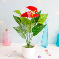 12-head Anthurium Beautiful Fake Flowers Household Office Floral Decor Plastic Emulational Plant Living Room Ornament