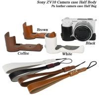 PU Leather Camera Case Half Bag Body With Wrist Strap For Sony ZVE10 ZV-E10 Body Protective Cover