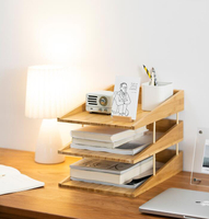 A4紙文件夾收納盒辦公桌桌面置物架三層書本資料盒簡約實木收納柜