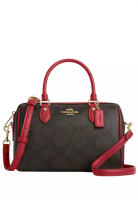 COACH Rowan Satchel Bag In Signature Canvas - Walnut/True Red
