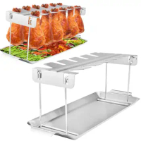 High-temperature Resistant Drumstick Grill Stainless Steel Chicken Leg Grill Rack with Drip Pan for Wings Legs Bbq for Indoor