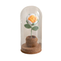 【Viita】璀璨花園 手工編織毛線花盆/針織花束+玻璃罩