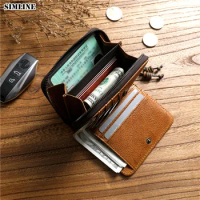 Genuine Leather Wallet For Men Women Original Cowhide Vintage Short Bifold Men's Purse Card Holder With Zipper Coin Pocket Bag
