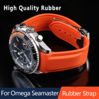 Rubber Silicone Watch Band For Omega Seamaster 300 Speedmaster Curved End Waterproof Strap Watchband Blue Black Orange 20mm 22mm