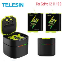 TELESIN 2 Ways 2.5A Fast Charger Box With TF Card Storage + 1750 mAh Fast Charging Battery For GoPro Hero 12 11 10 9 GoPro12