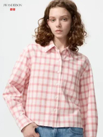 UNIQLO JWA JW ANDERSON Kemeja Oxford Boxy wanita Lengan Panjang Kotak PINK L