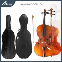 Hand Carved Solid Tonewoods Arcadia Cello Acoustic Violonchelo 4/4 Size Flamded Maple Traditional Shellac Varnish W/Bow Bag Case