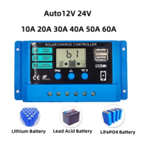 PWM Solar Charge Controller 12V 24V 10A 20A 30A 40A 50A 60A Solar Panel Regulator For Lifepo4/Lithium/Lead Acid/Gel/AGM Battery