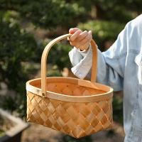 Kens文藝范水果提籃 木片編織野餐籃零食筐裝飾花籃禮品包裝盒