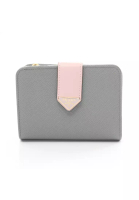 Prada 二奢 Pre-loved Prada Bi-fold wallet Saffiano leather gray Light pink prada logo plate