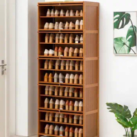 LOYALHEARTDY 10 Tier Tall Bamboo Shoe Storage Cabinet, Free Standing Shoe Shelf Storage Rack with Flip Doors