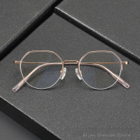 Ultra-light Pure Titanium Half Frame Eyeglasses Frame Women Fashion Polygonal Spectacles 81035 Perfe