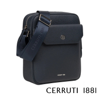 【Cerruti 1881】限量2折 義大利頂級小牛皮肩背包斜背包 全新專櫃展示品(深藍色 CEBO06478M)