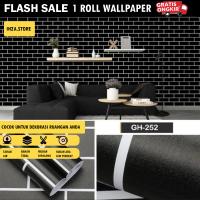 Wallpaper Dinding Sooku 45cm x 9m Motif Bata Hitam PVC Tahan Lama Anti Air Vinyl