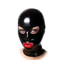 Black Latex Hood Mask Women's Rubber Full Face Party Mask with Hole for Eyes mouth and Nostril Zipped Latex Mask