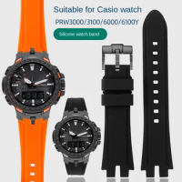 silicone watch strap Modified style For Casio PROTREK PRW-3100 PRW-6000 6100 PRW-3000 Series Soft for men watchband accessories