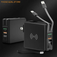 15W Fast Wireless Charger Power Bank 10000mAh Built in Cable Plug Fast Charger for iPhone 13 Samsung Huawei Xiaomi Powerbank