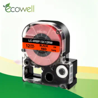 Ecowell Black on Red SC12RW LC-4RBP label tape compatible for Epson Label Printer LW-300 LW-400 LW-600P SR530C 12mm*8m