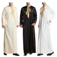 Lelaki Muslim Muslim Kaftan arab sulaman lengan panjang berdiri jubah kolar Vintage Dubai Caftan lelaki Jubba Thobe S-3XL