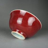 晚清民國祭紅釉碗 手工古玩古董陶瓷器收藏民間老貨收藏文房擺件