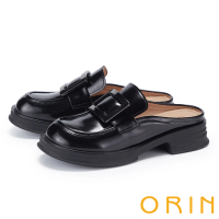 【ORIN】金屬方釦霧感牛皮穆勒鞋(黑色)