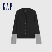【GAP】女裝 V領針織外套-黑色(874387)