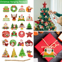 12Pcs Christmas Hanging Tag Labels Santa Claus Pattern Paper Card Label XmasTree Christmas Gift DIY Hanging Decoration Supplies