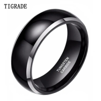Tigrade Mens Ring Black 6/8mm Polished Tungsten Carbide Wedding Engagement Band Ring for Men Trendy bague homme Couple Ring
