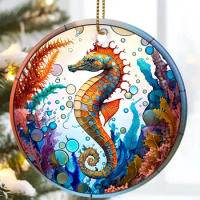Sea Horse Ornament, Sea Horse Christmas Round Ornament Holiday Ornament Gift, Seahorse Themed Gifts, Christmas Keepsake Ideas