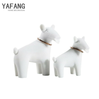 現代簡約白色小狗擺件北歐創意樣板間客廳酒柜兒童房動物軟裝飾品