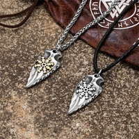 Norse Rune Shield Necklace Men Stainless Steel Vikings Spear Trident Pendant Self-defense Amulet Retro Scandinavian Jewelry Gift