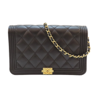 【二手名牌BRAND OFF】CHANEL 香奈兒【再降價】黑色 菱格紋 羊皮 BOY WOC 肩背包