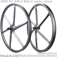 [CB29XM6S]29er Carbon 6 Spoke wheels Wide 36mm inner 30mm depth 25mm XC AM E-Bike MTB Wheelset 29inch carbon Six spoke Wheels