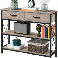 Console Table with 2 Drawers,3-Tier Entryway Table with Storage Shelves,Narrow Long Sofa Couch Table for Living Room,Metal Frame
