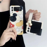 Fold Cartoon Disney Mickey Mouse Phone Case for Samsung Galaxy ZFlip 3 4 5 zflip3/4/5 z flip IMD Wrist strap Cover Coque