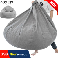OTAUTAU Bean Bag Chair with Filling Stuffed Giant Beanbag Sofa Bed Thick Linen Flocking Pouf Ottoman Seat Puff Lounge Furniture