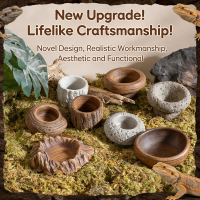 Reptile Food & Water Bowl, Tree Stump Design Terrarium Decor, Feeder Dish for Tortoise Lizard Gecko