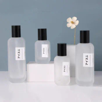30ml 100ml 120ml 50g Wholesale Empty Cream Jar Skin Care Cosmetic Packaging Square Frosted Clear Glass Bottles Set