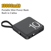 Mini Power Bank 10000mAh Portable External Battery Pack Built in Cable Powerbank for iPhone14 13 Samsung Xiaomi Huawei Poverbank