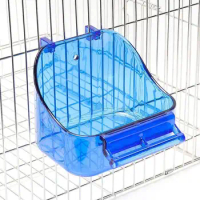 Pet Bird Bath Box Feeder Bowl With Double Hooks Parrot Bathing Tub Bird Cage Accessories For Small Bird Parakeet Canary Lovebird