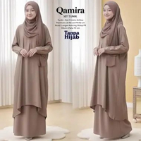Qamira Set Long Tunik - One Set Wanita Kekinian Crinkle Airflow Setelan Wanita Rok Panjang LD 110 cm
