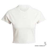 Adidas 短袖上衣 女裝 短版 緊身 羅紋 米白【運動世界】IP2272