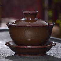 陶福氣 窯變天目釉建盞蓋碗 家用沙金黑釉泡茶碗切茶碗三才碗