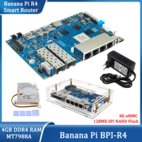 Banana Pi BPI-R4 Wifi 7 MT7988A 4GB DDR4 8G eMMC 128MB SPI NAND Flash Smart Router Board Optional 12V 5A Power Supply Case Fan